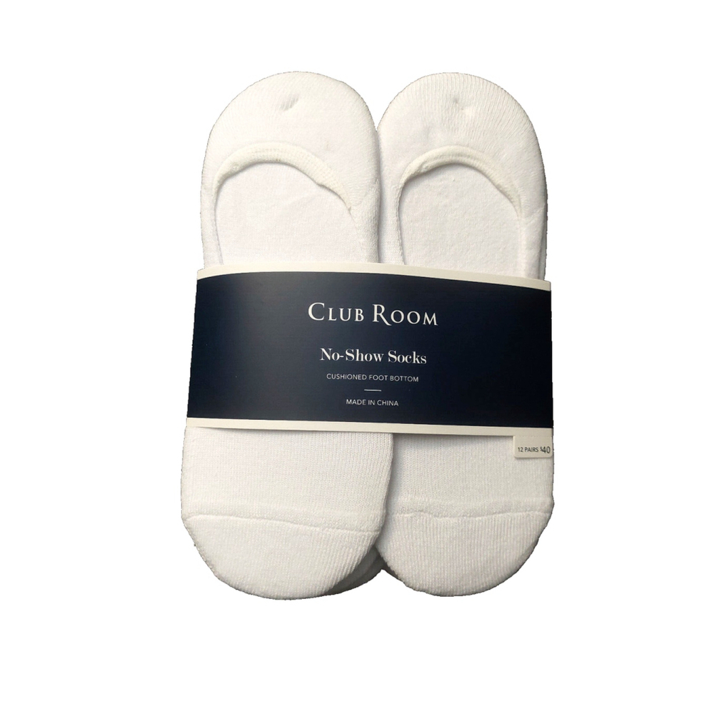 Club Room Mens Bundle of 24 Pairs White Cotton No Show Cushioned Liners Sz 10-13